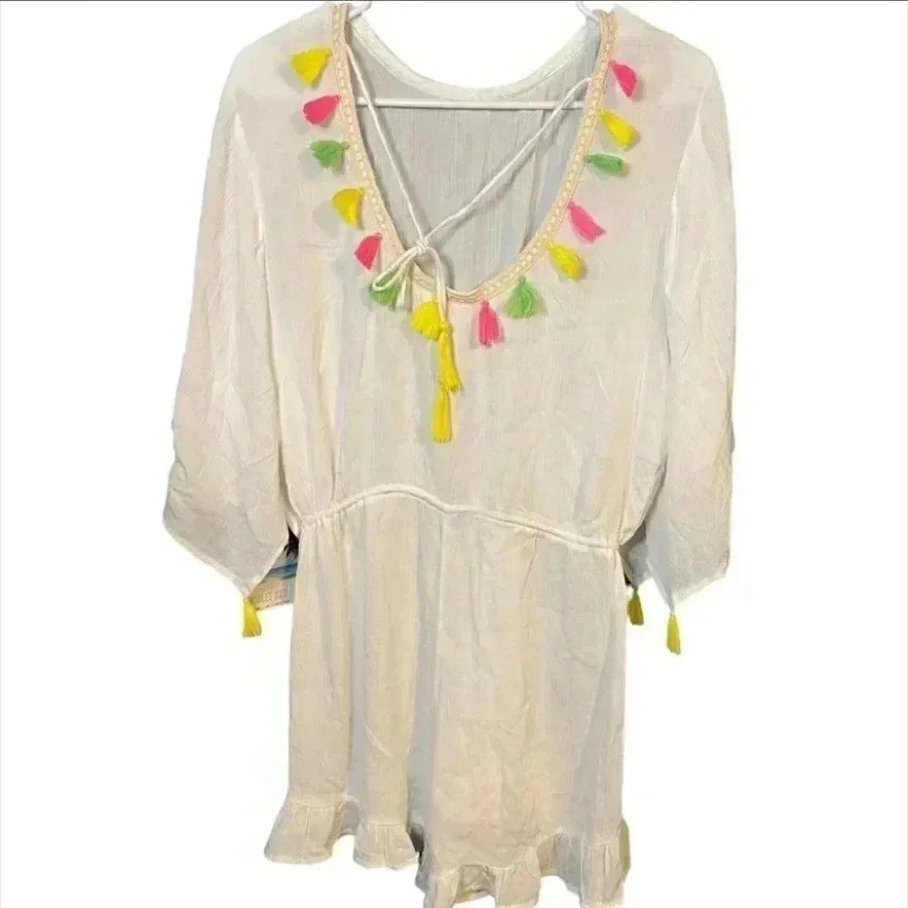 Violet Sky White Boho Coverup Romper